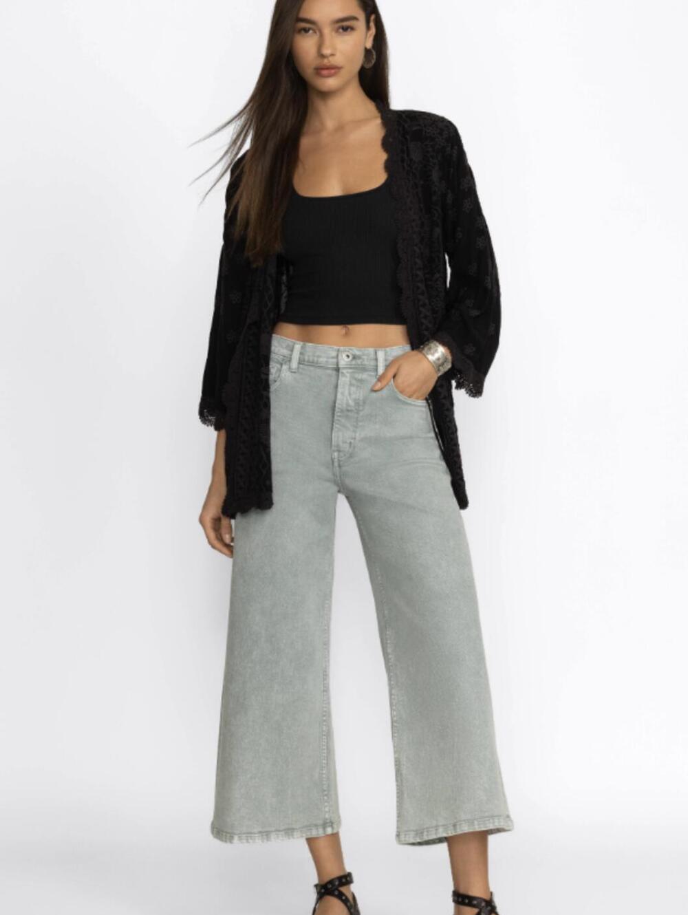 Johnny Was Gray Sydney Cropped Wide Leg Denim Jeans - Size - 30
